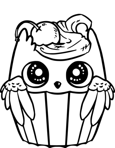 Cute Owl Cupcake Coloring Page